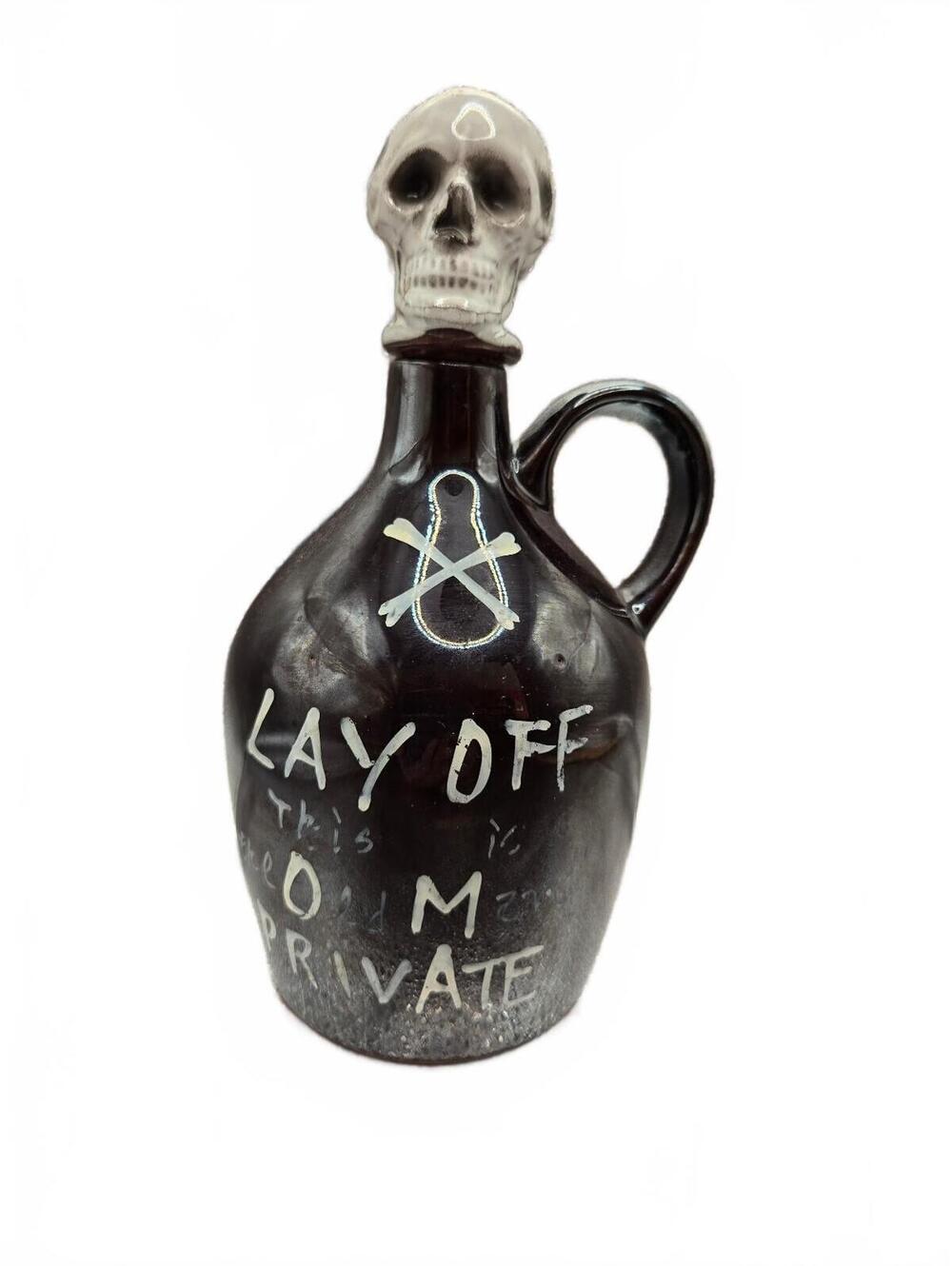 Vintage Skull Crossbones Old Man's Private Stock Poison Decanter Brown Jug Japan